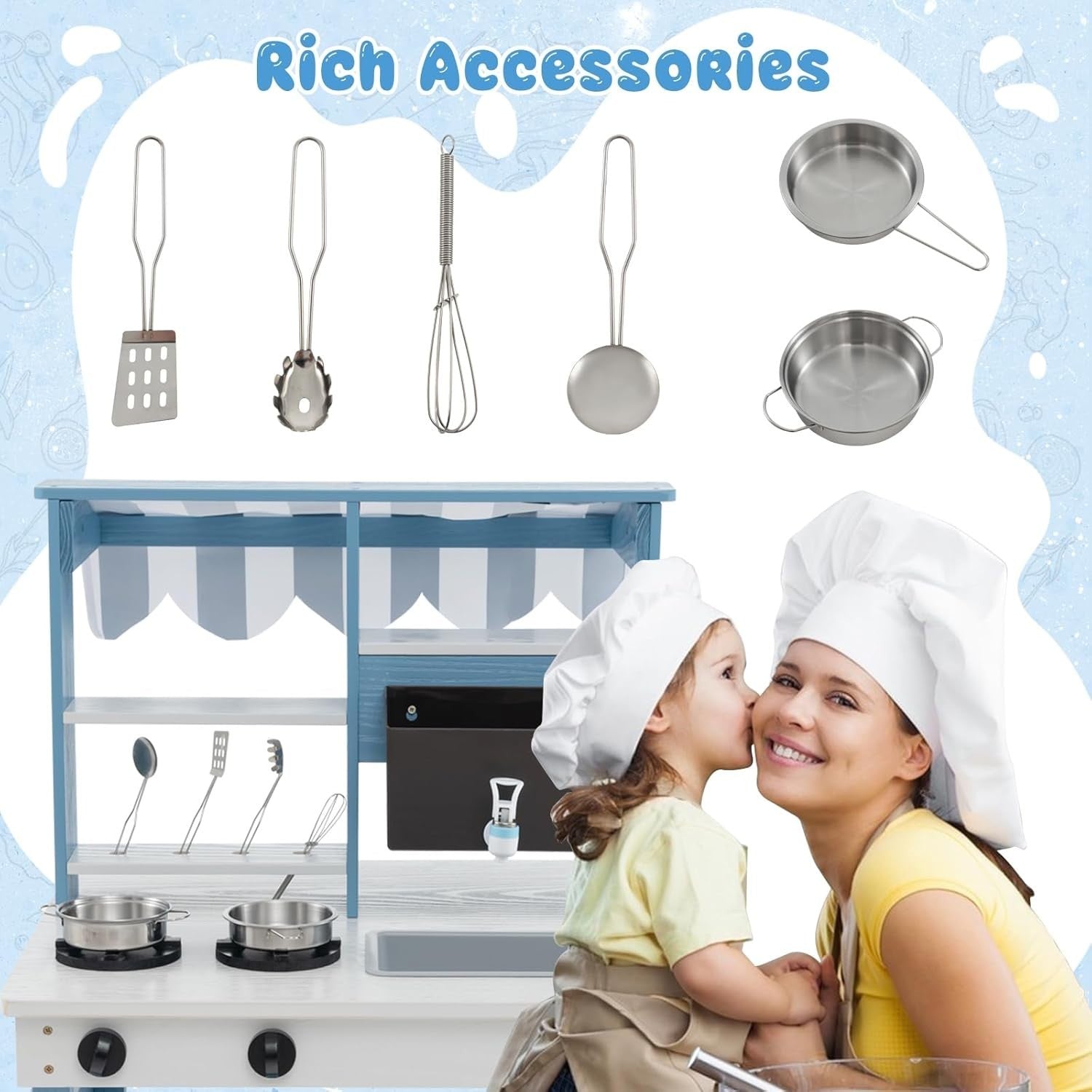 Outdoor Wooden Mud Kitchen Kids Play Cooker Grocery Stand Toy Set