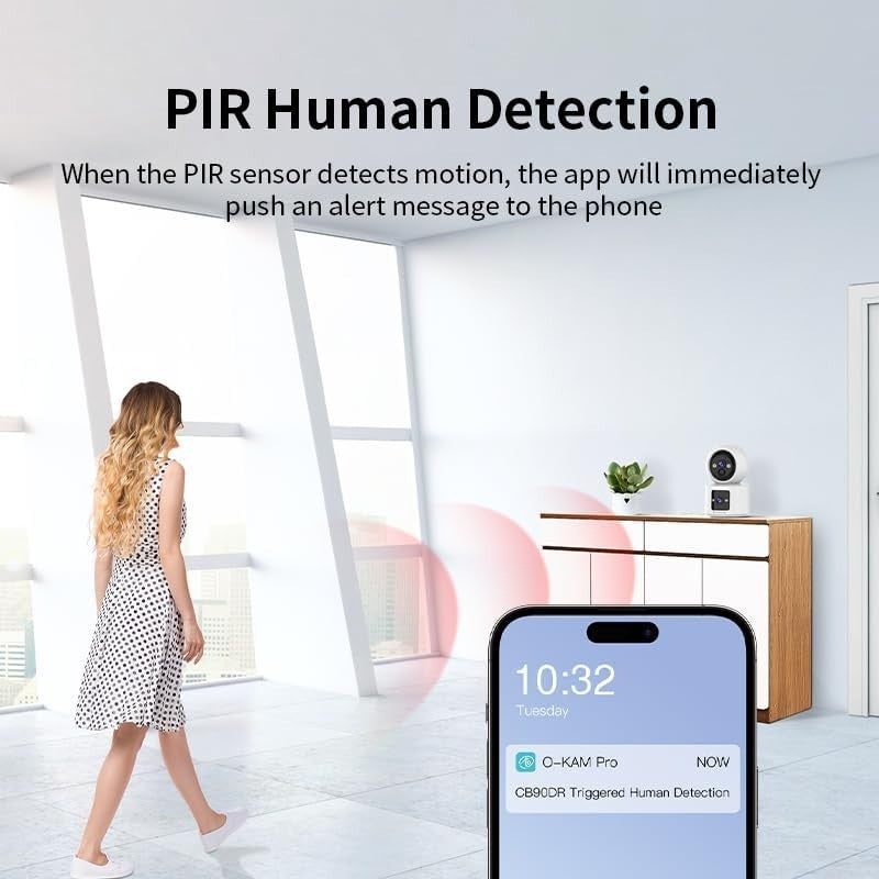 2K Dual Lens Indoor Security Camera WiFi Auto Tracking 8GB Included