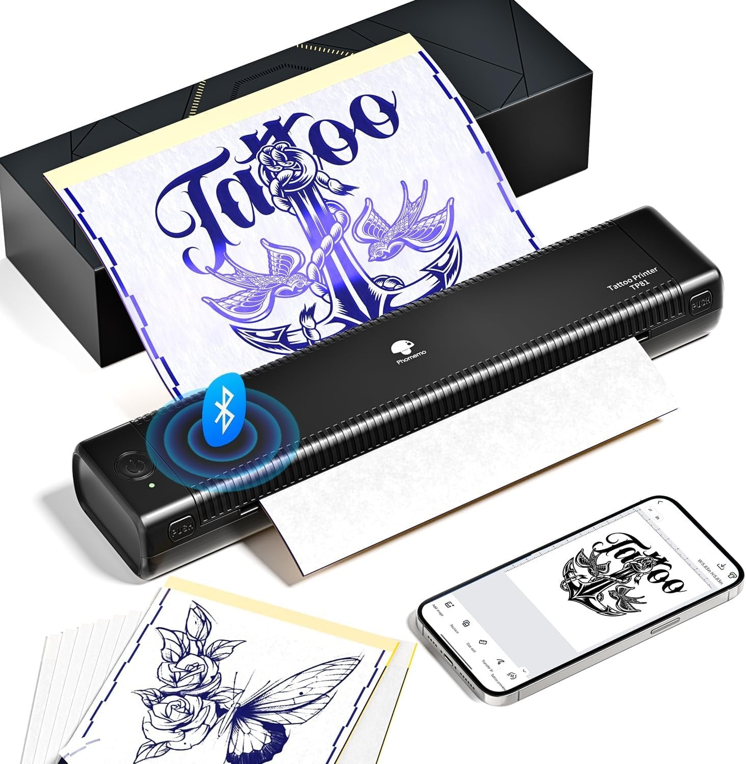 Black A4 Tattoo Stencil Printer Wireless Bluetooth Transfer Kit