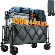 Heavy Duty 250L Camping Trolley Wagon All-Terrain Wheels Adjustable Handle Grey