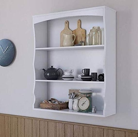 Wall Mounted Floating Shelving Unit 3 Tier Storage Cabinet Kitchen Bedroom White