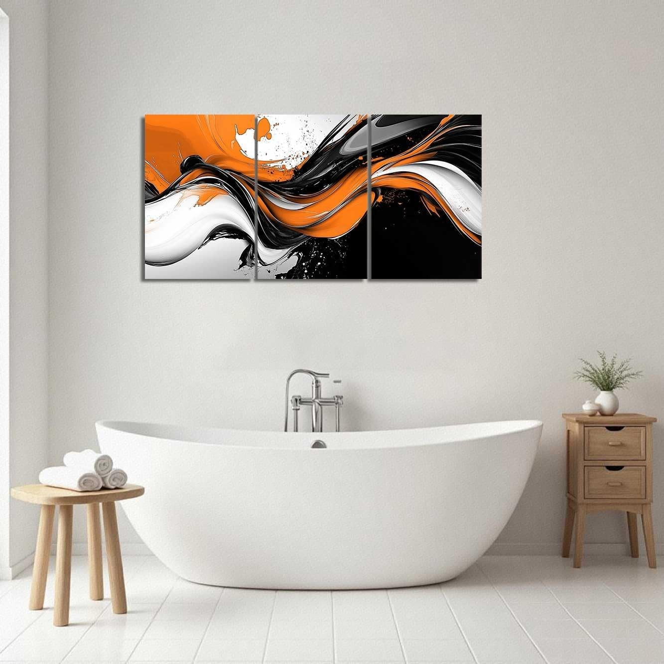 3-Piece Abstract Canvas Wall Art 11x14 in Black White Orange Modern Decor