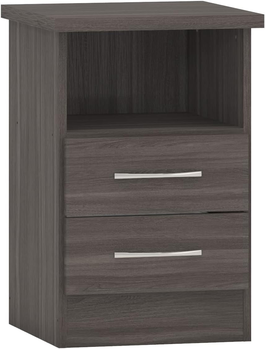 2 Drawer Black Wood Grain Bedside Table – Modern Wooden Nightstand