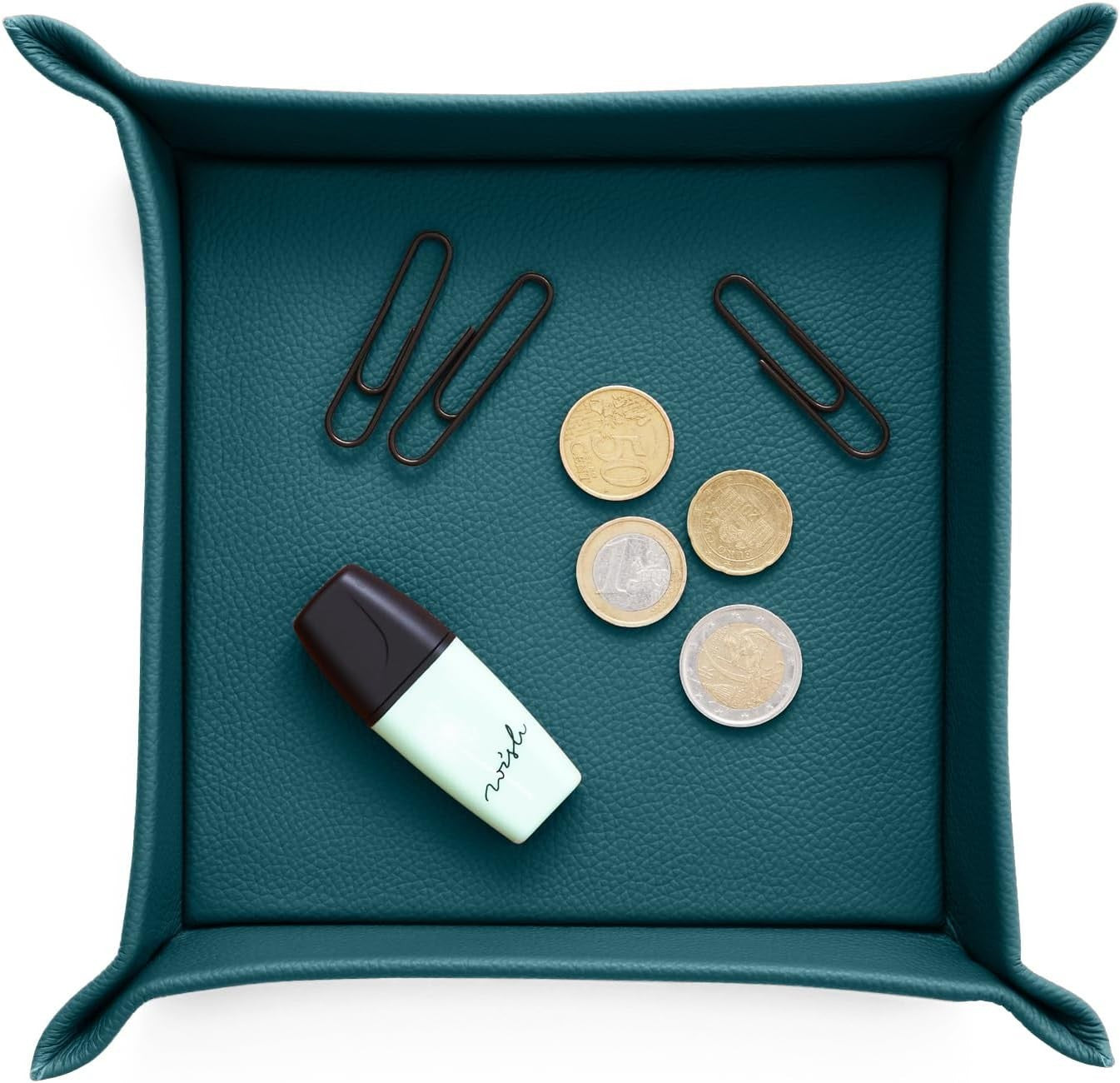 Leather Valet Tray Teal Blue – Desk Organiser for Keys, Coins & Jewellery