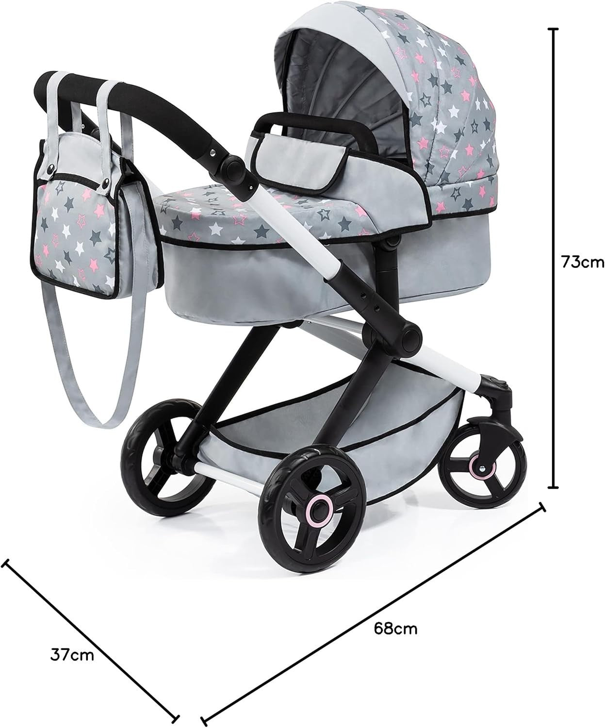 3in1 Dolls Pram Pushchair Carrycot Set Tall Adjustable Handle Toy Buggy
