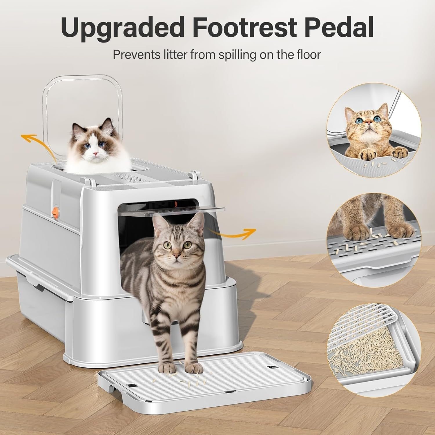 XL Stainless Steel Cat Litter Box Drawer Dual Entry Odor Control Grey