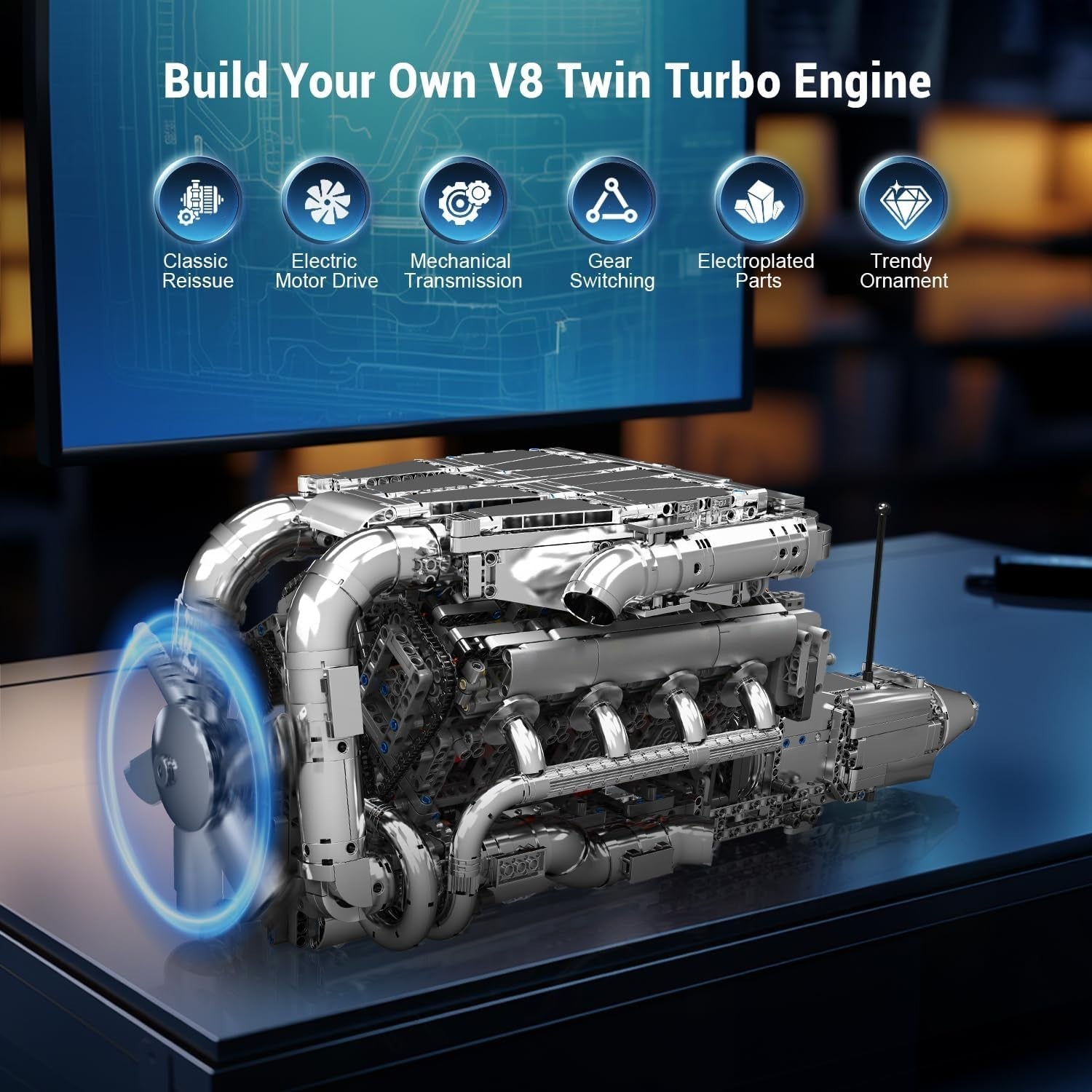 V8 Twin Turbo Engine Block Kit 2899pcs Motorized STEM Toy for Adults Kids