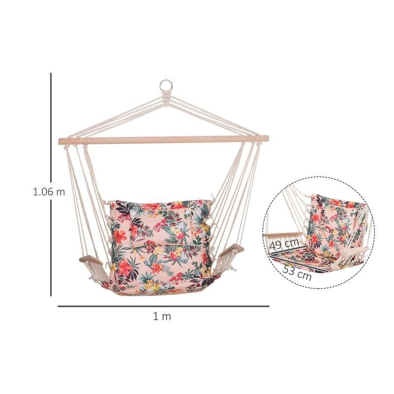 Garden Hanging Hammock Chair Rope Seat Padded Floral Patio Swing 100kg