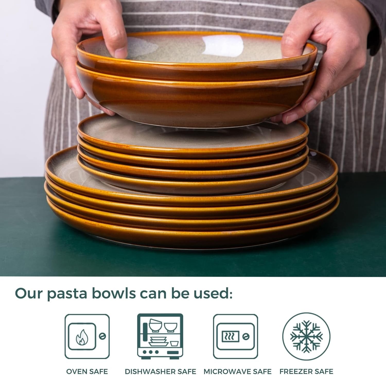 Large Pasta Bowls Set of 6 22cm Deep Stoneware Soup Noodle Bowls Cappuccino