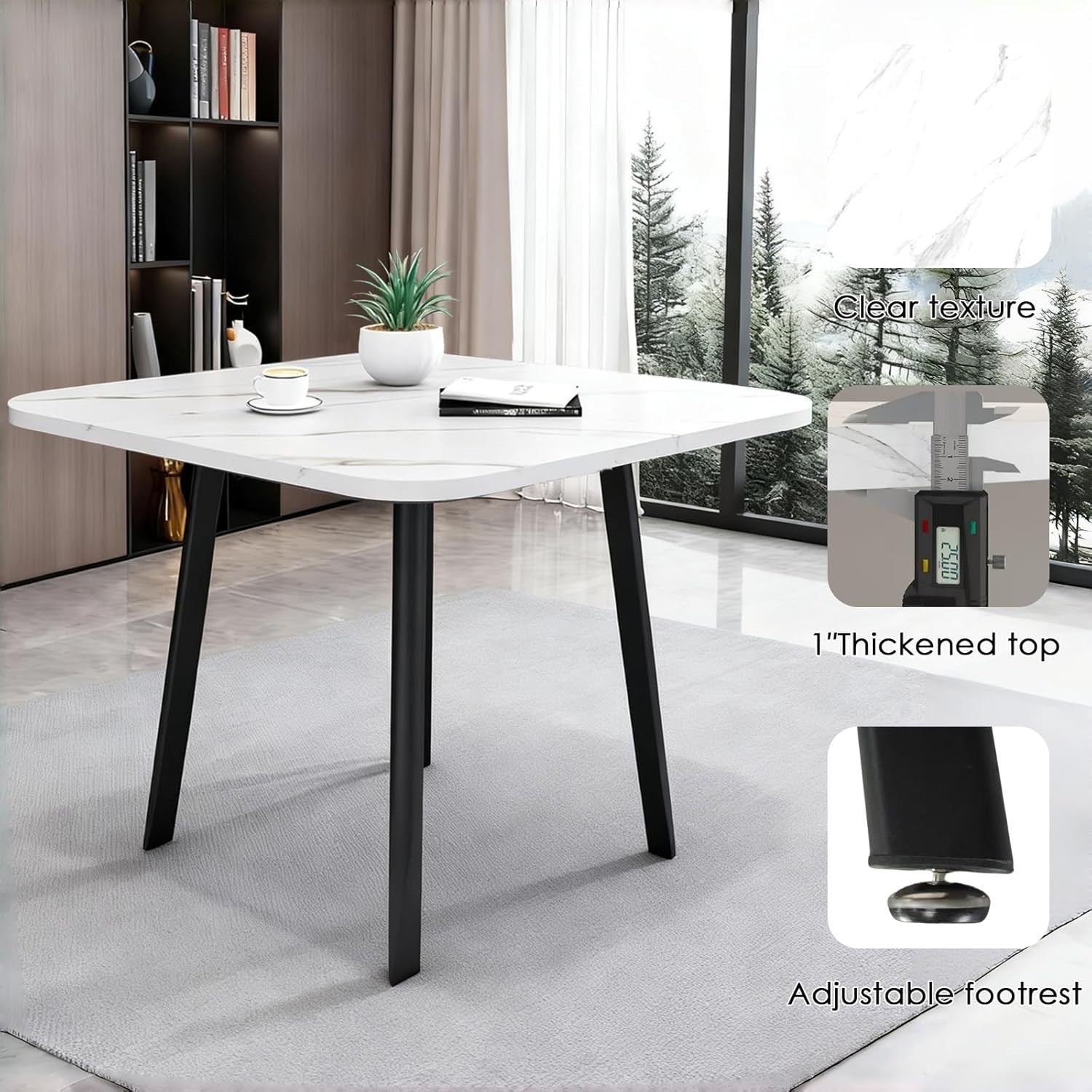 Modern White 35.4" Square Dining Table Set w/ 4 Chairs Space-Saving Faux Marble