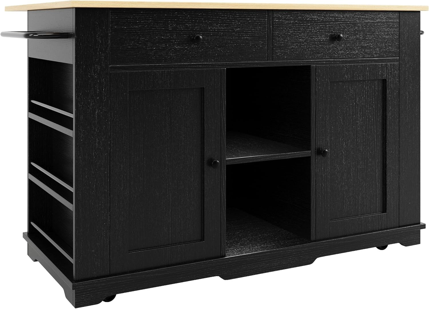 Kitchen Island with Power Strip, Foldable Table, Storage Drawers & Cabinet
