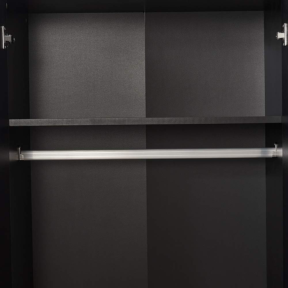 Modern 3-Door Black Wardrobe with Hanging Rail & 6 Shelves Storage Closet