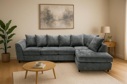 Luxury 5 Seater Corner Sofa with Chaise – Right Hand Crushed Fabric Set
