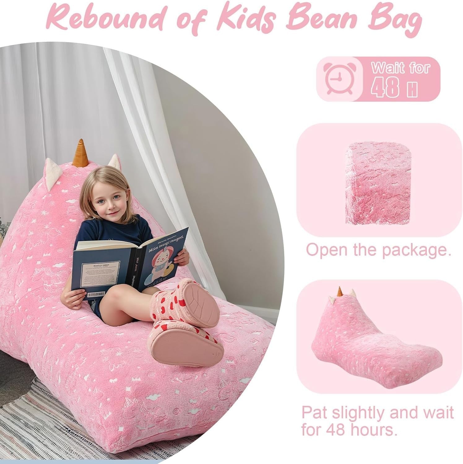 Large Pink Unicorn Kids Bean Bag Chair with Removable Washable Cover