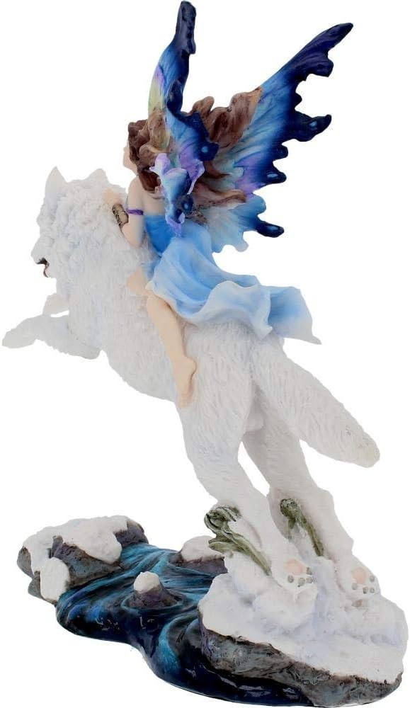 Free Spirit Fairy & White Wolf Figurine 31cm Fantasy Resin Ornament Home Decor