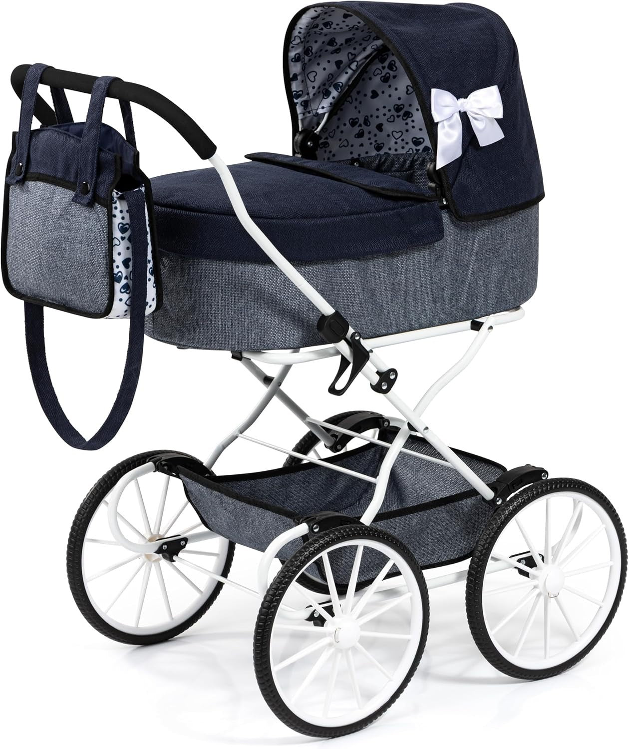 Classic Dolls Pram Nostalgic Style Foldable Pushchair Basket Bag