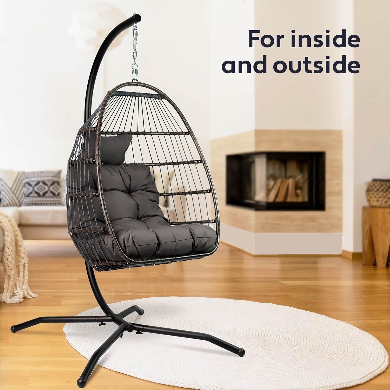 Foldable Hanging Egg Chair with Cushion for Indoor Outdoor Relaxation 150kg