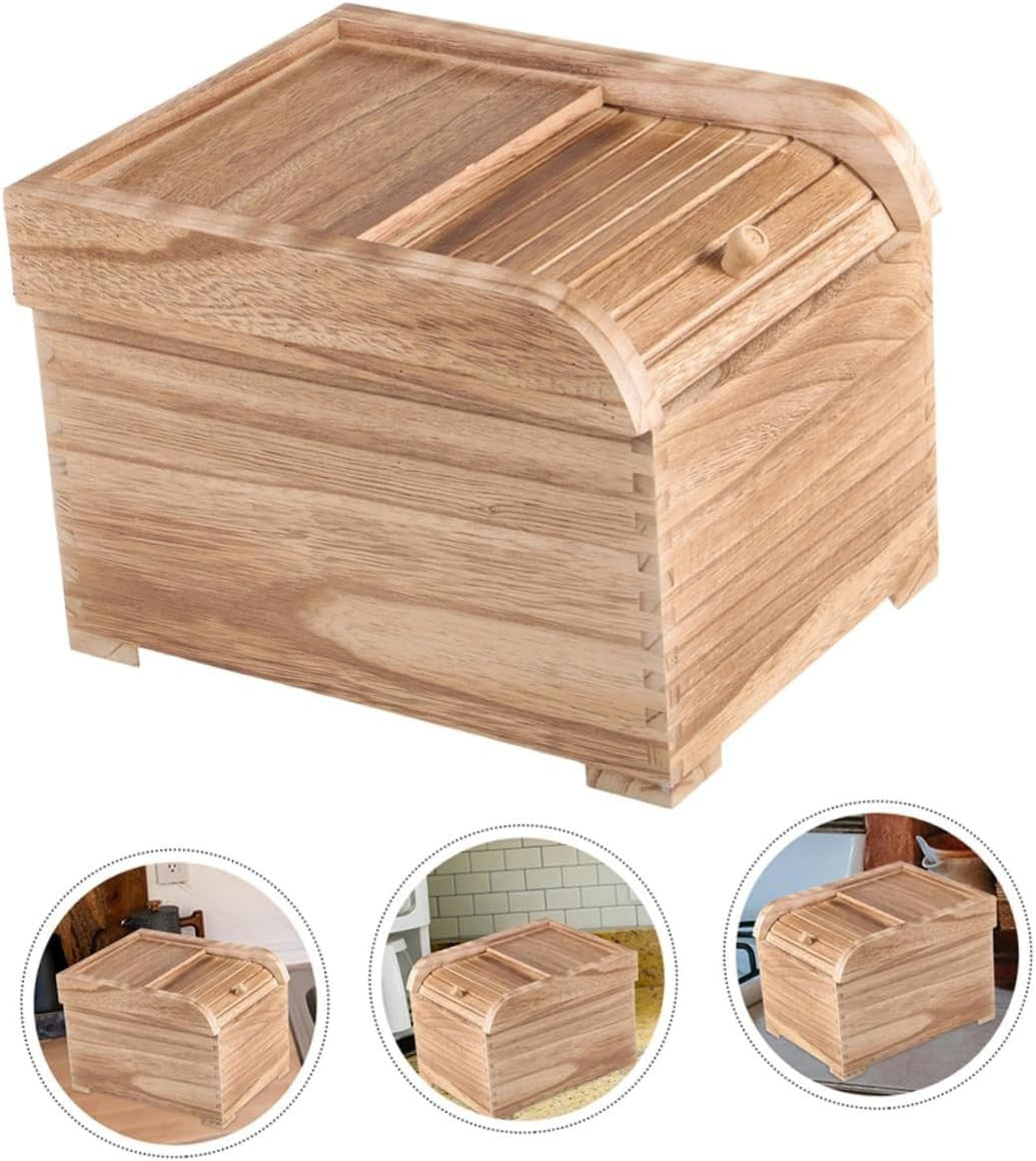 10kg Solid Wood Rice Storage Container Airtight Grain Bucket Sealed Lid