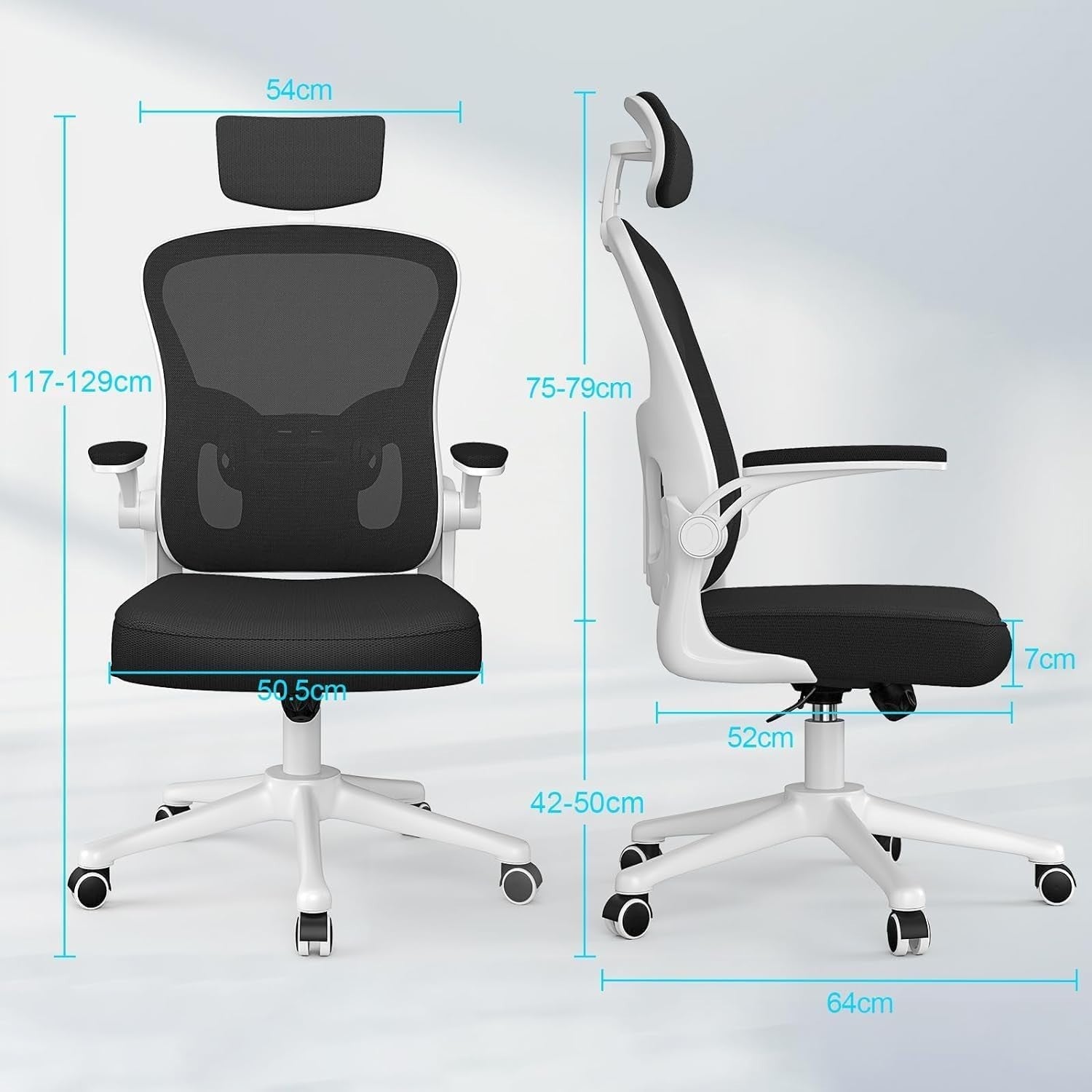 Ergonomic Mesh Office Chair with Lumbar Support Headrest Adjustable Desk Seat