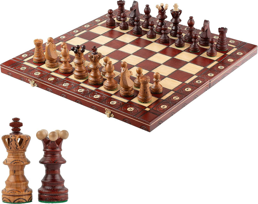 54cm Luxury Wooden Chess Set – Handcrafted Cherry Board & Carved Pieces