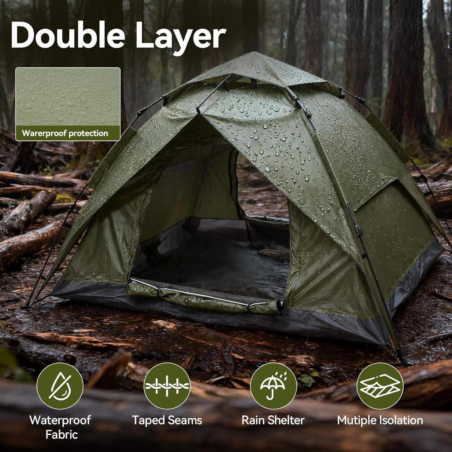 2-3 Man Pop Up Camping Tent Waterproof Double Layer