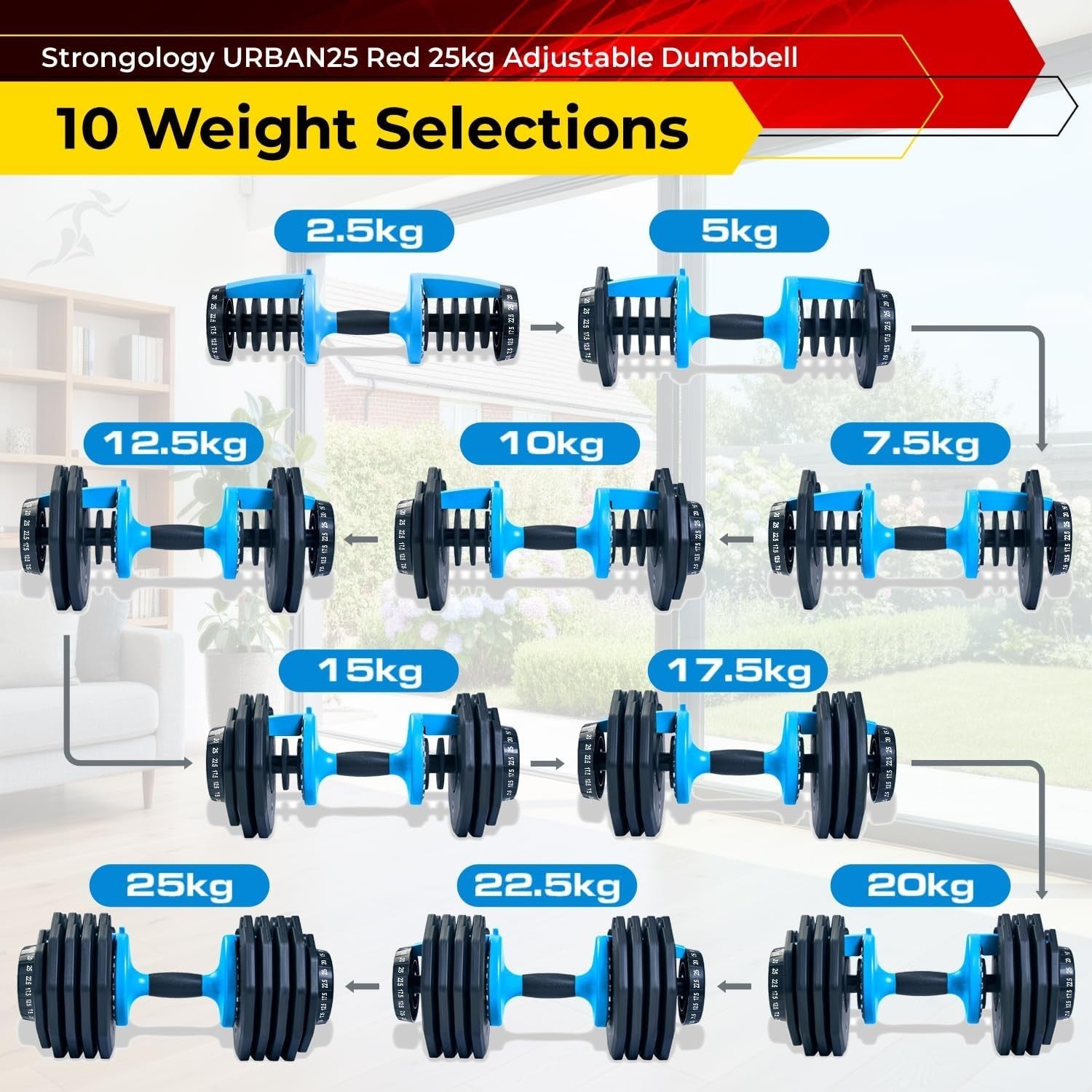 Adjustable Smart Dumbbell 2.5–25kg Quick Dial Home Gym Weight