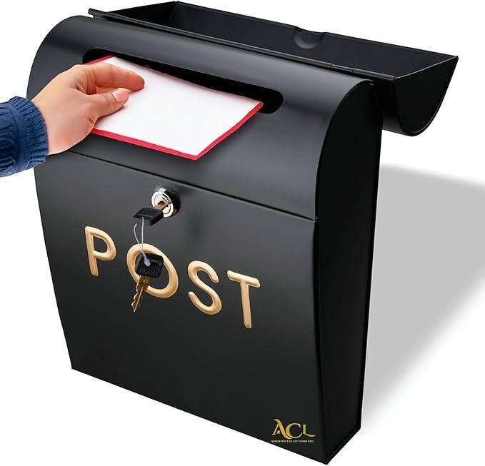 Lockable Wall Mounted Post Box Black Aluminium Mailbox | Secure & Stylish