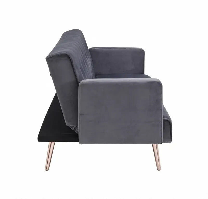 Grey Velvet 3 Seater Sofa Bed Click Clack Recliner Tufted Seat Modern