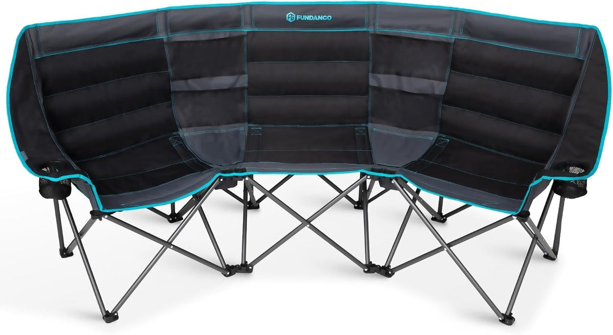 Triple Camping Chair 3-Seater Folding Sofa with Cooler Bag Padded Seat