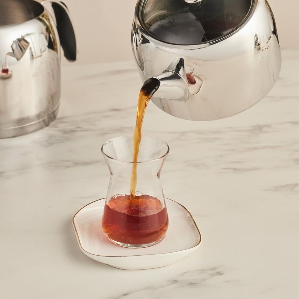Stainless Steel Turkish Tea Pot Set 3L Glass Lid Induction Safe Teapot