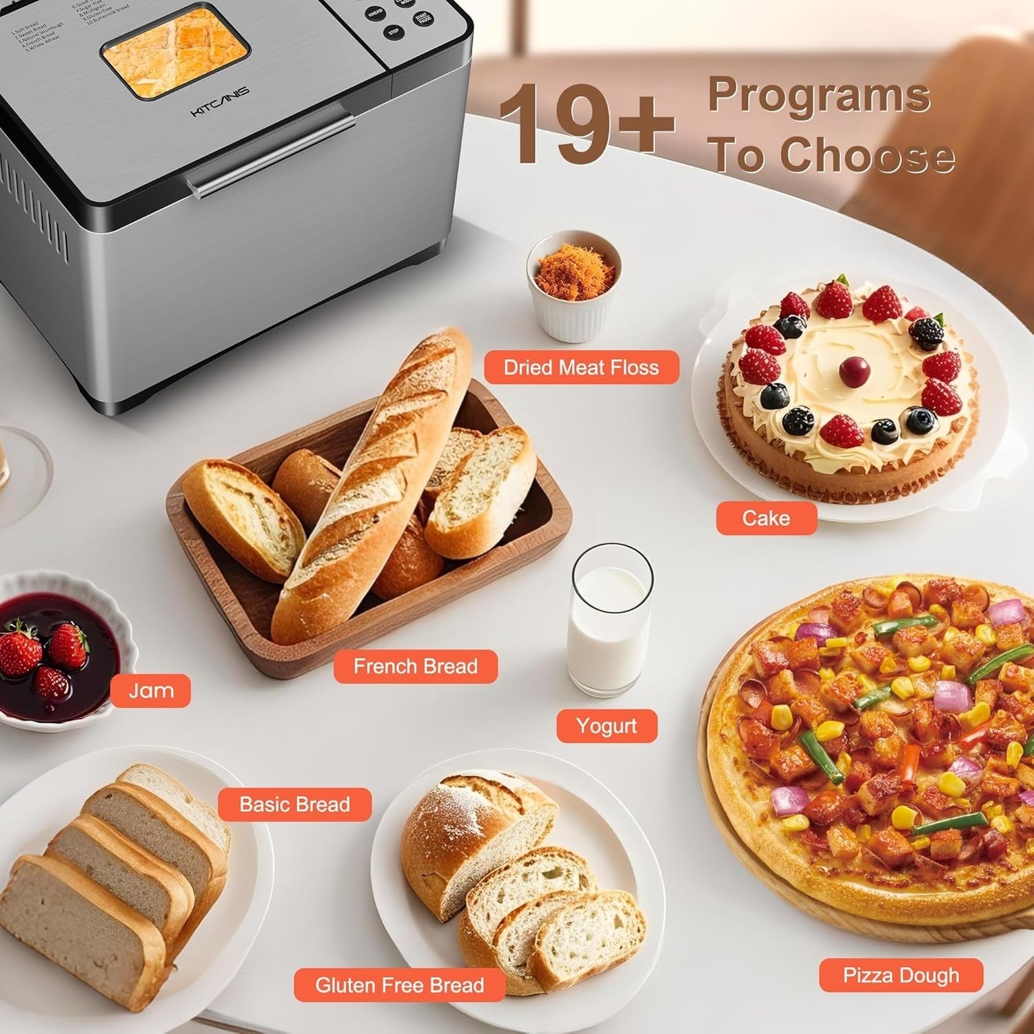 Bread Maker Machine 19 Programs 2.2LB Extra Large Sourdough Stainless Steel
