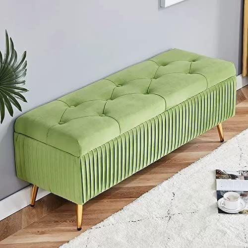 Green Velvet Storage Ottoman Bench with Gold Legs – Bedroom & Living Room