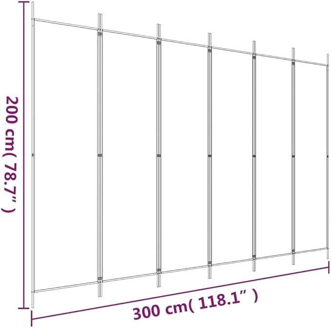 6 Panel Black Folding Room Divider 300x200cm Fabric Privacy Screen Partition