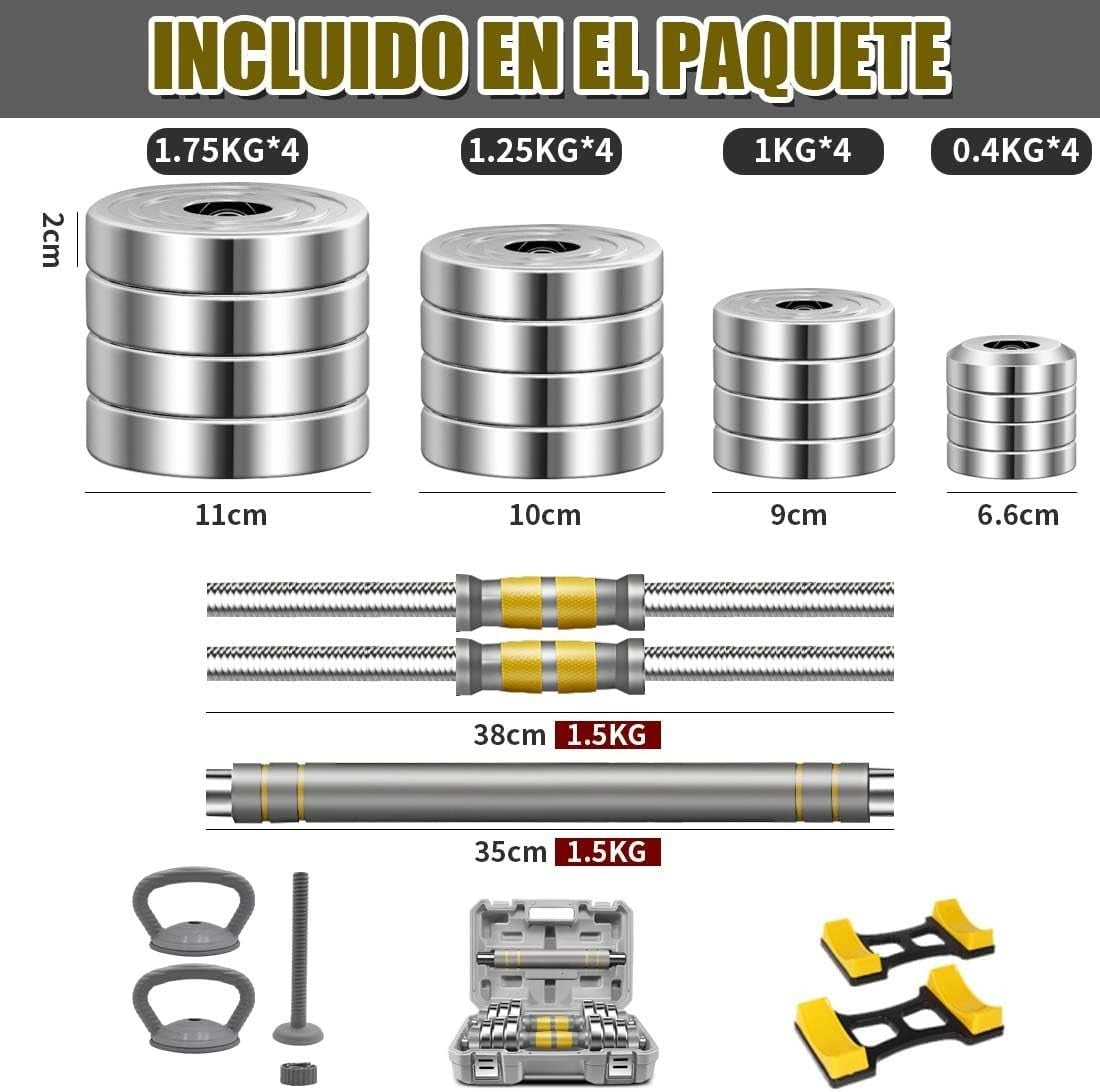 Adjustable Dumbbell Barbell Set 20kg 3-in-1 Steel Home Gym Weights