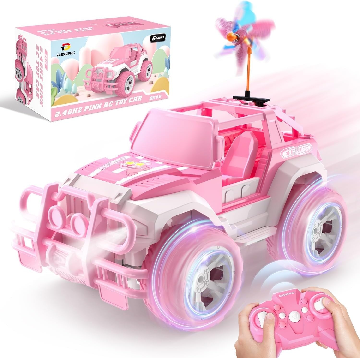 Pink RC Jeep Car for Girls 3 4 5 6 7 8+, 1:18 Remote Control Truck w/ LED Lights