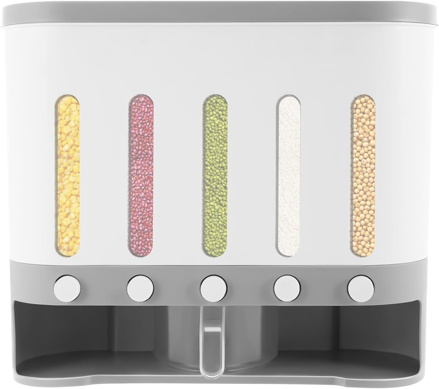 5 Grid Wall Mounted Dry Food Dispenser Rice Grain Storage Container