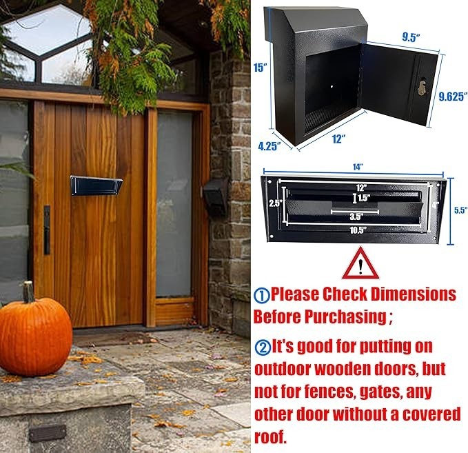 ocking Mailbox Drop Box Steel Secure Rainproof Door Mount for Cash Keys Letters