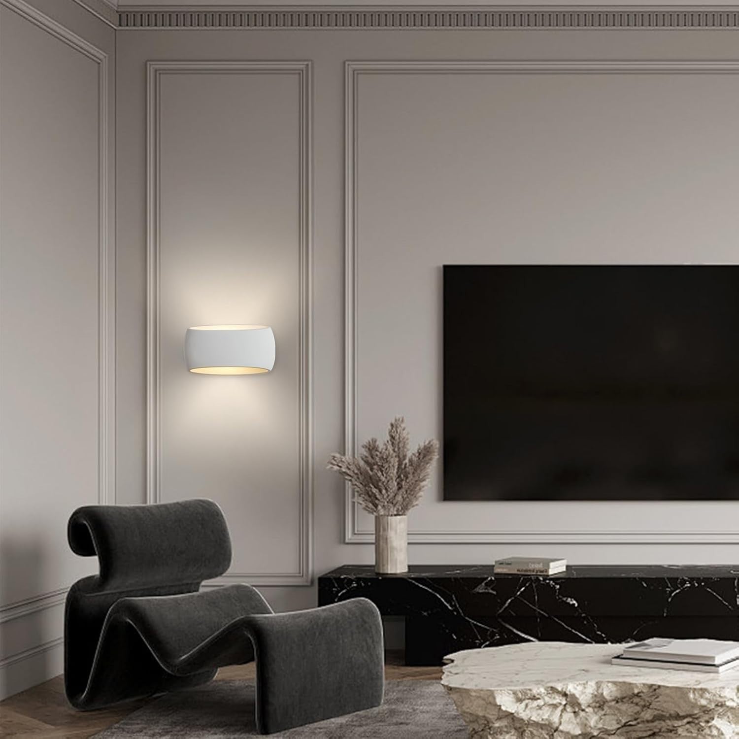Modern Wall Uplighters White Plaster Indoor Lights 2 Pack | Up Down Lamps