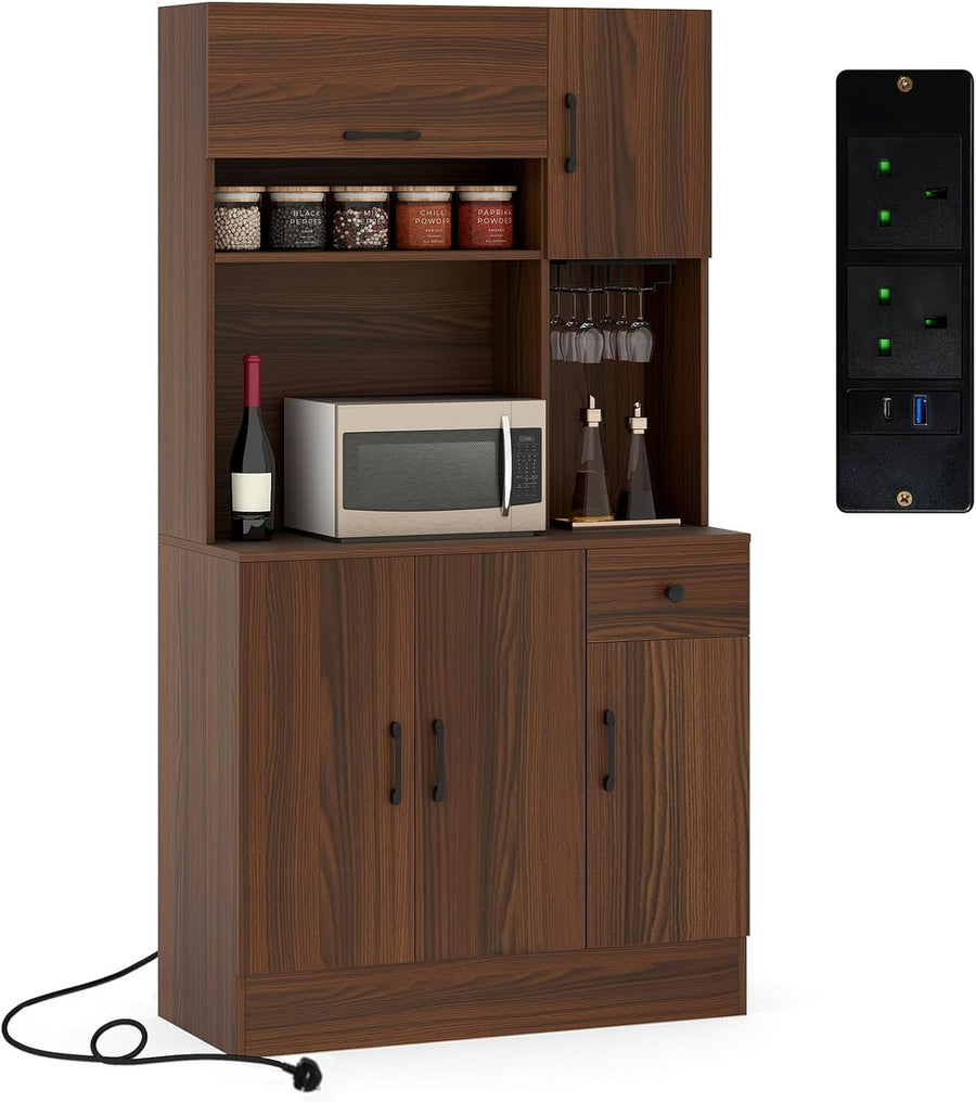 167cm Walnut Kitchen Cupboard | Adjustable Shelves & Charging Station