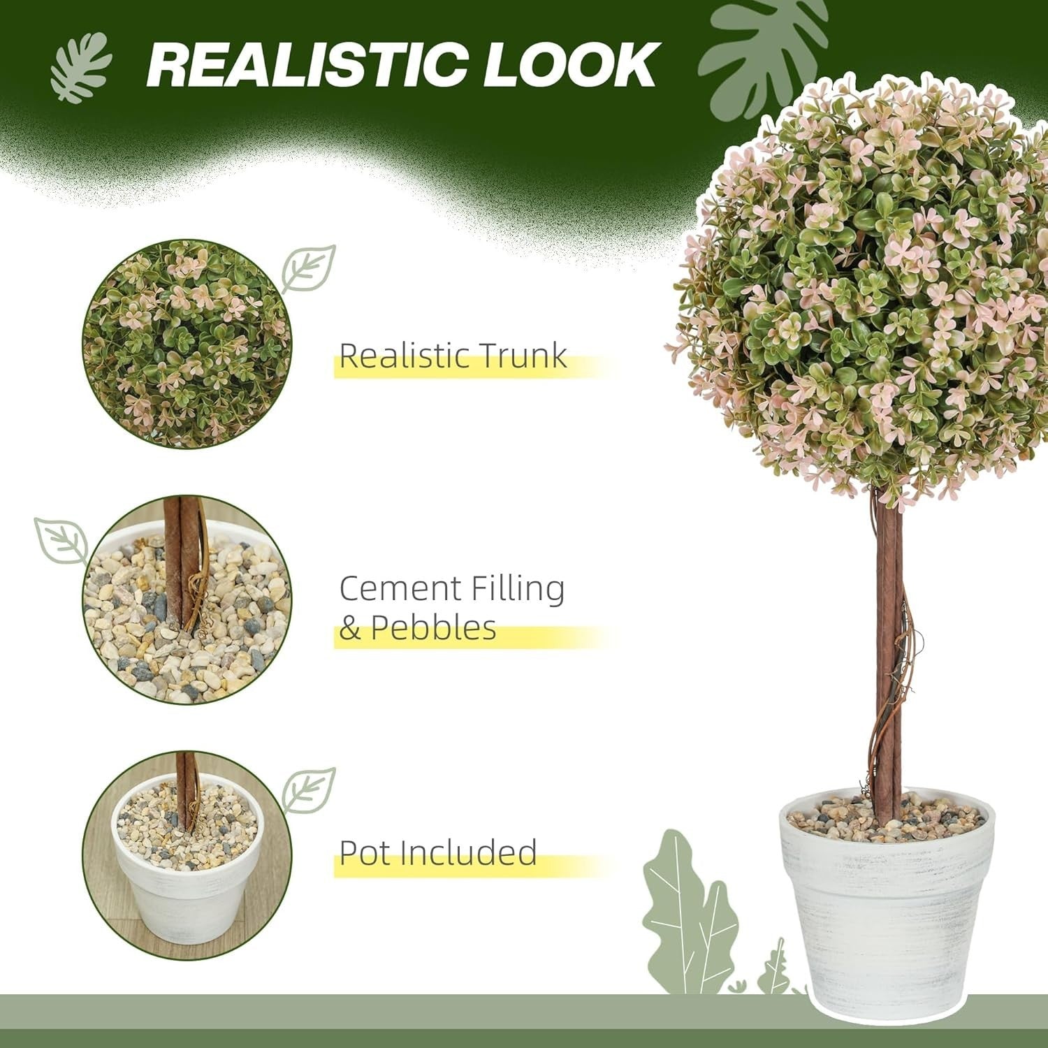 Set of 2 60cm Faux Murraya Plants in Pots Realistic Artificial Flower Home Decor