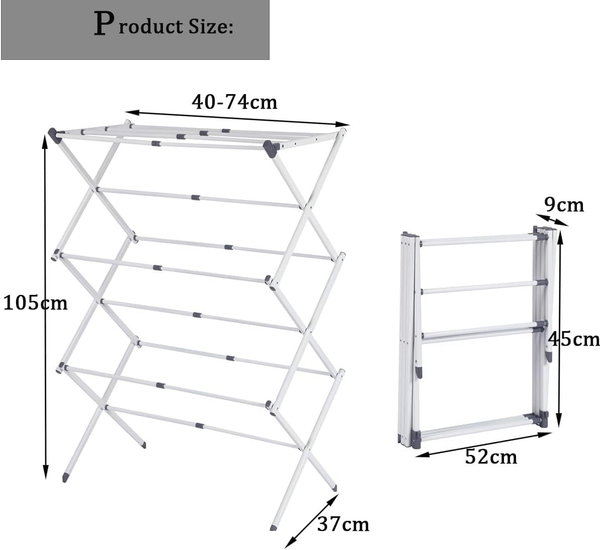 3 Tier Clothes Airer Folding Laundry Drying Rack Heavy Space Saving