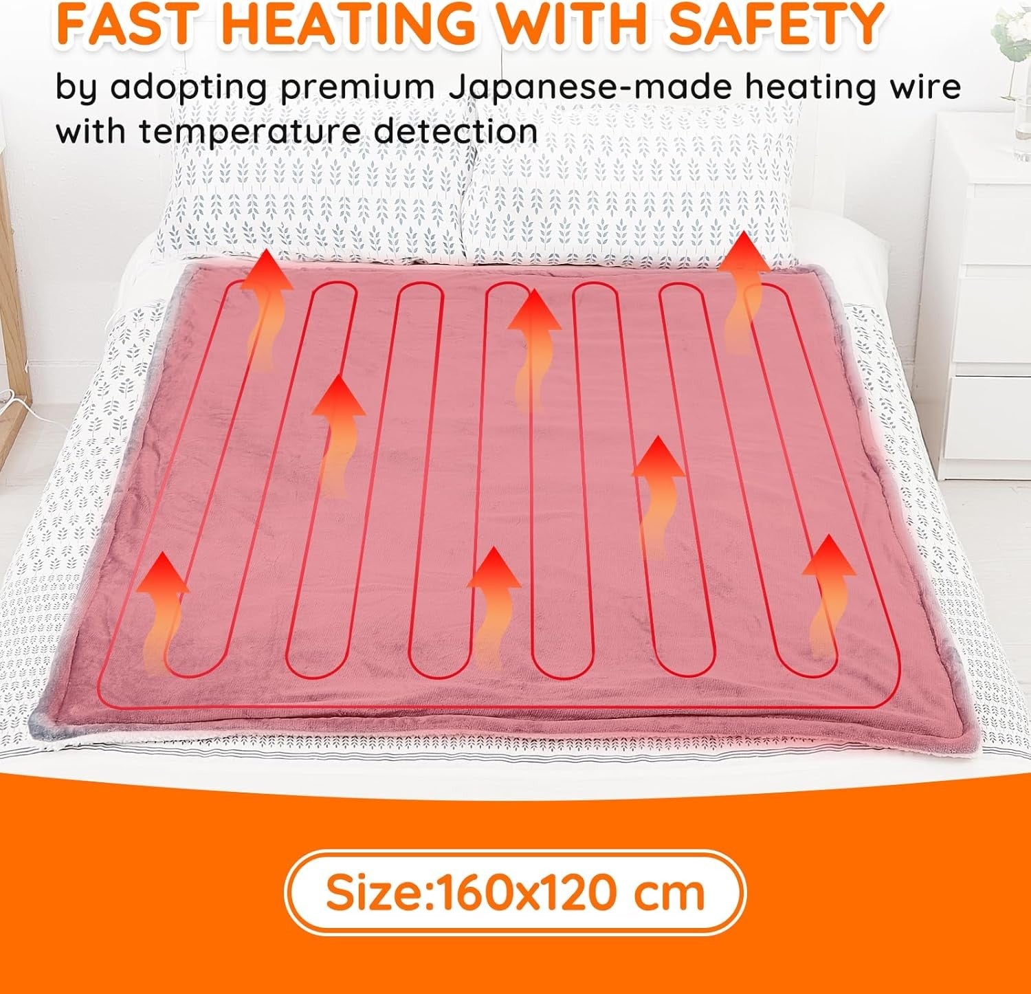 Electric Heated Throw Blanket Fast Heat 10 Levels Sherpa Flannel 120x160cm