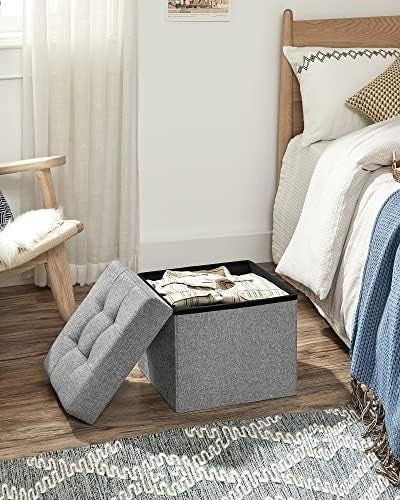 Light Grey Folding Storage Ottoman Cube 38cm Footstool with Lid & Tufted Seat