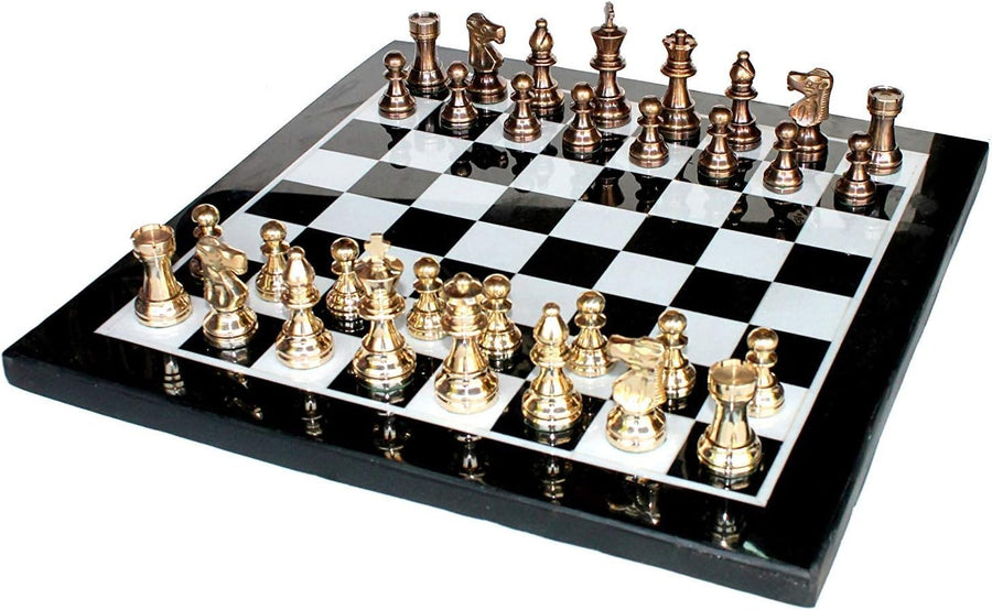 Luxury 15" Marble Chess Set with Brass Pieces | Handcrafted Stone Board