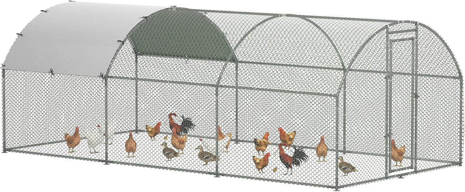 Walk In Chicken Run 5.7x2.8x2m Galvanised Steel Coop Cage Cover