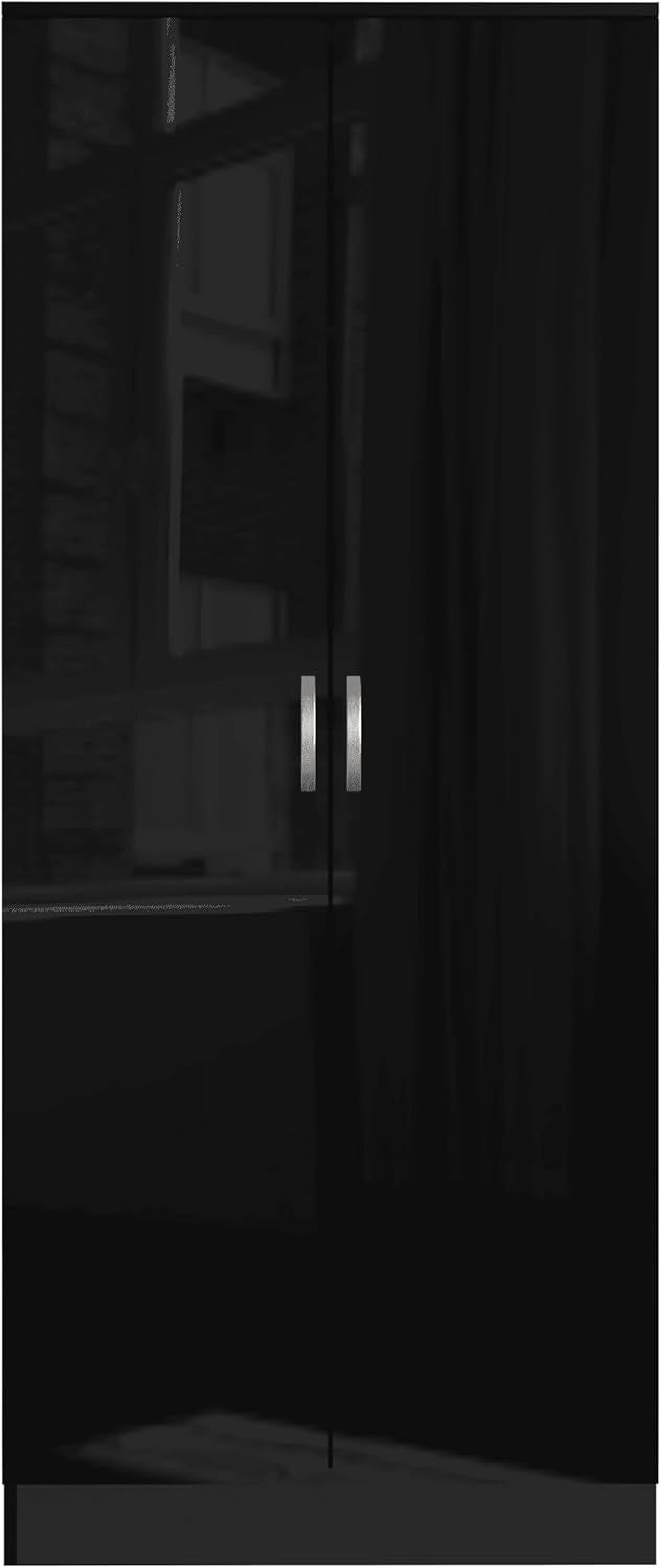 High Gloss 2 Door Wardrobe Slim Storage with Shelf & Hanging Rail 180cm