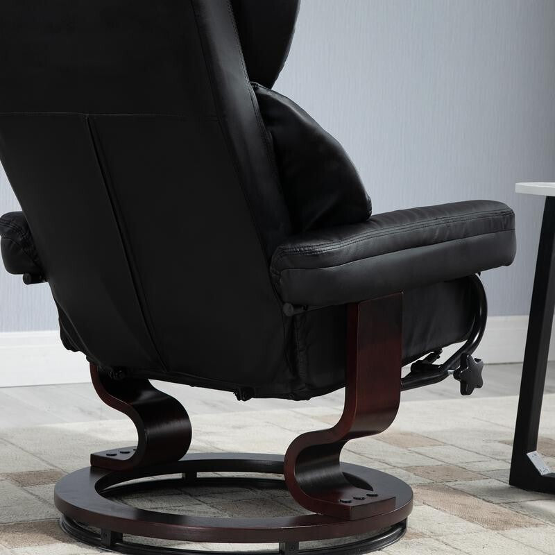 Black Recliner Swivel Armchair with Footstool PU Leather Lounge Chair