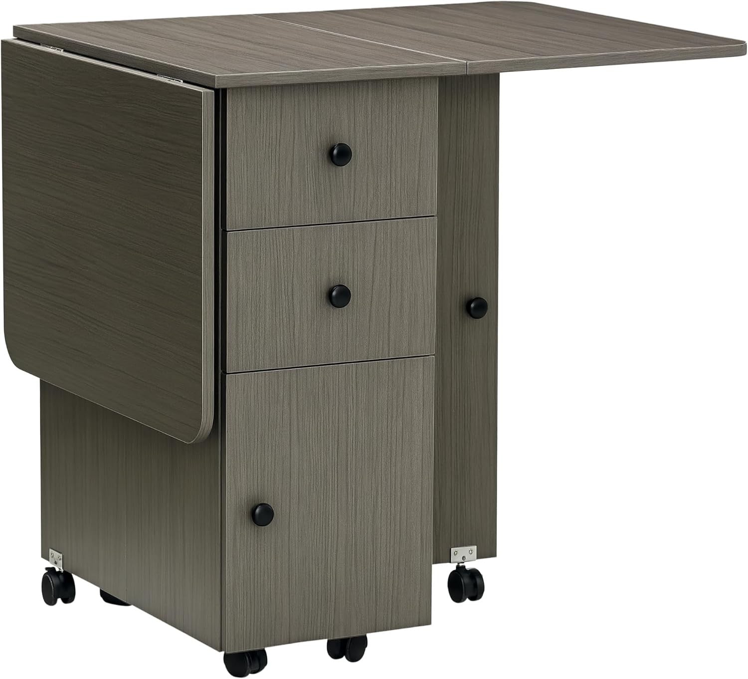 Folding Drop Leaf Dining Table 4-6 Seater on Wheels with Storage Grey