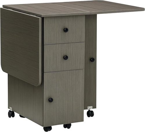 Folding Drop Leaf Dining Table 4-6 Seater on Wheels with Storage Grey