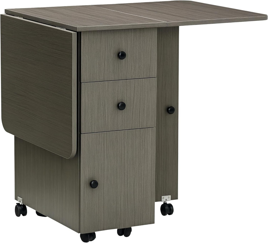 Folding Drop Leaf Dining Table 4-6 Seater on Wheels with Storage Grey